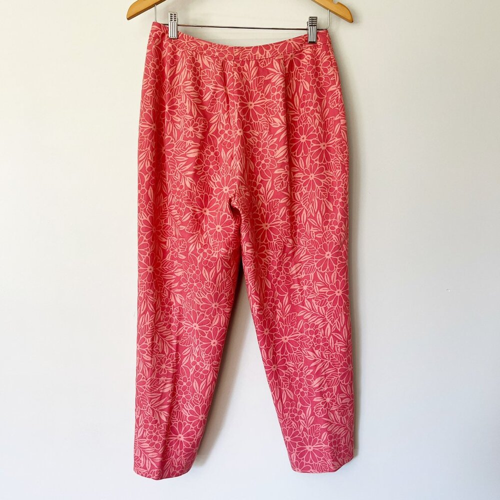 VTG Tommy Bahama Pants Size 6 100% Silk Straight Leg Resort Floral Cropped Pink - Picture 7 of 10
